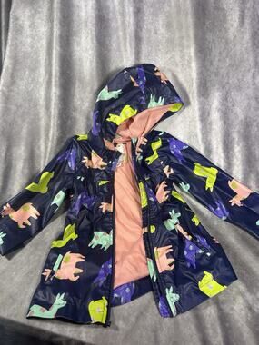 Cat & Jack Girls Raincoat Size 4T Llama Alpaca Hooded Jacket Waterproof